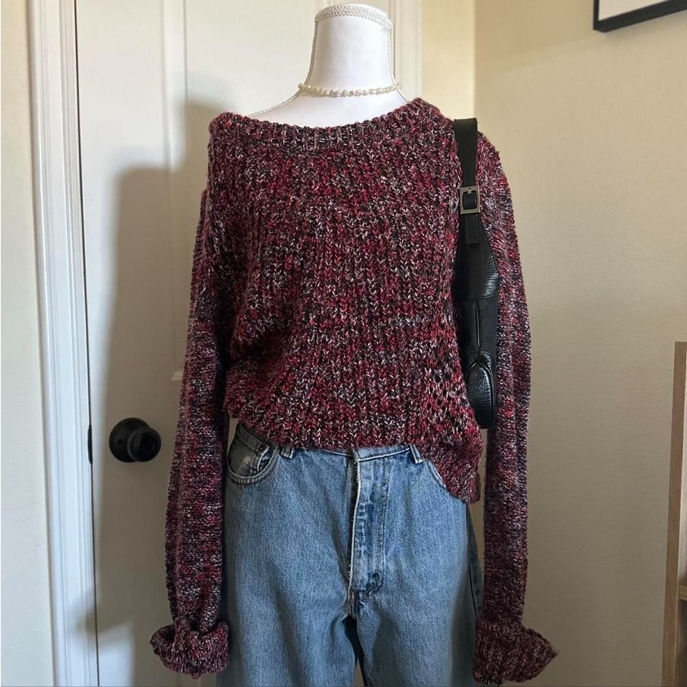 Free People Marled Knit Sweater - Red and Black